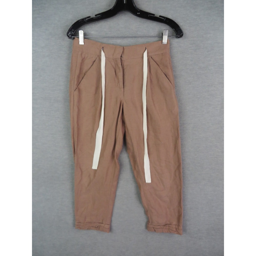Aritzia Wilfred Womens Pants 00 XS Brown Linen Blend‎ Capri Drawstring Casual